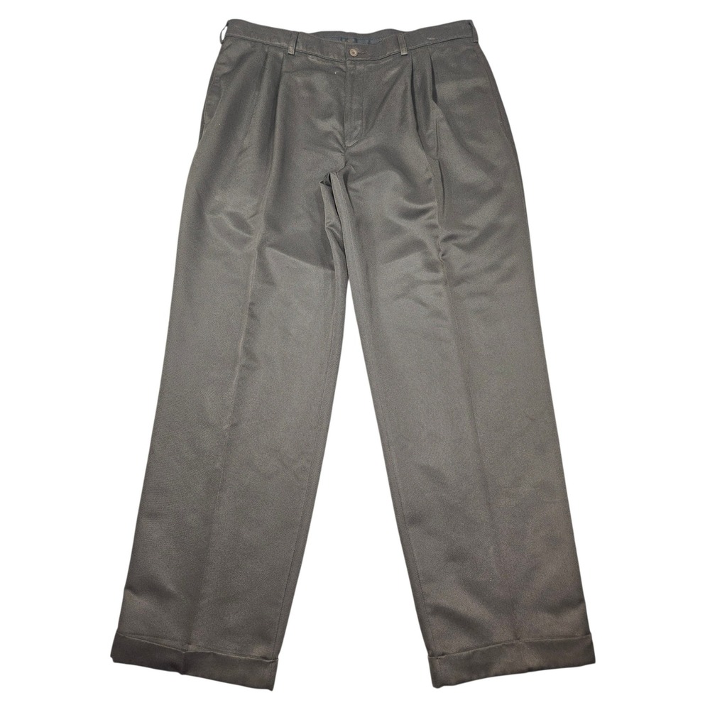 Savane VTG Silkworks Pleated Dress Pants Brown Cuffed Sz 38 L 31